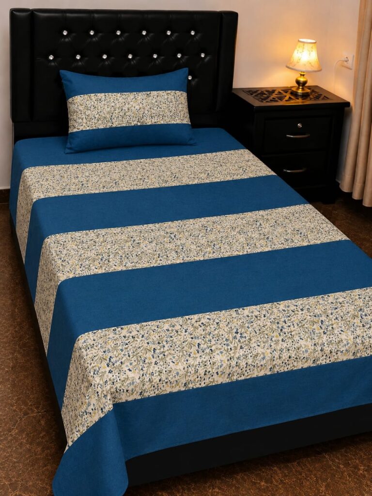 Azure Bloom Stripe Bedspread Set