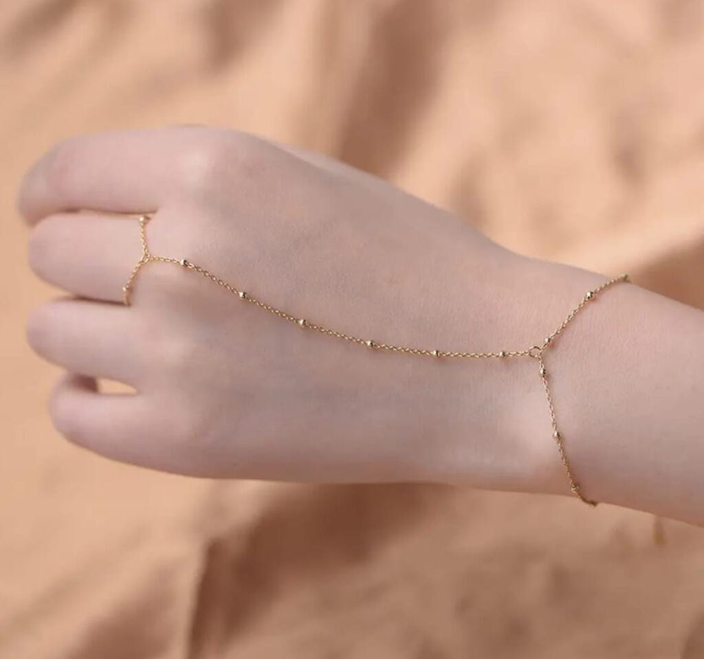 Gold Adjustable Crystal Butterfly Hand Bracelet