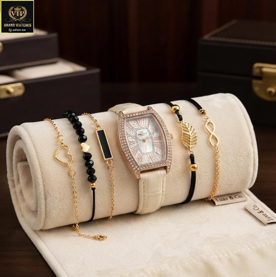 Luxe Noir Women’s Watch & Bracelet Gift Set – 5 Piece Premium Collection