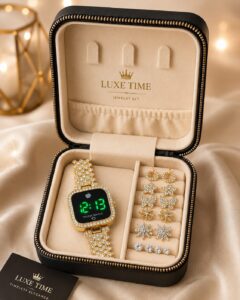 Luxury Digital Touch Watch & Earrings Gift Set – 7 Piece Premium Collection