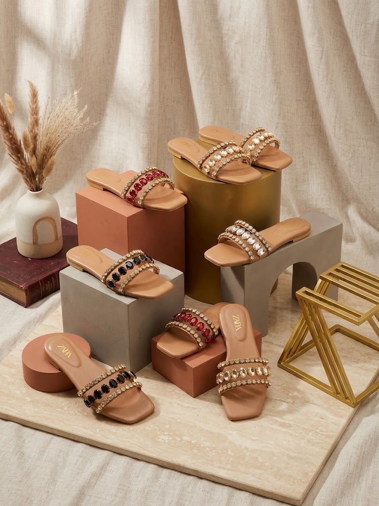 Zara Rhinestone Stone Flat Slippers