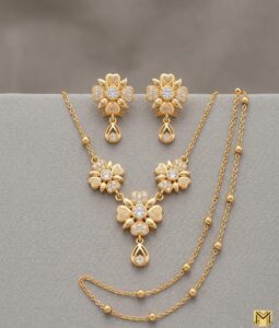 Zircon Gold Plated Jewelry Set With Ball Chain