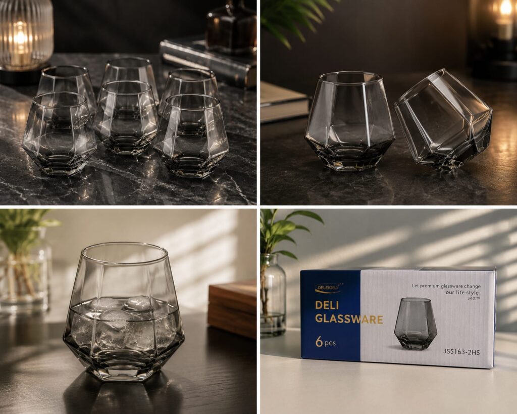 Deli Crystal Amber Glass Set (6 Pcs)