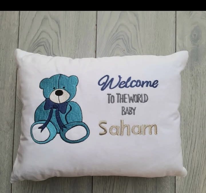 Personalized Teddy Baby Welcome Cushion