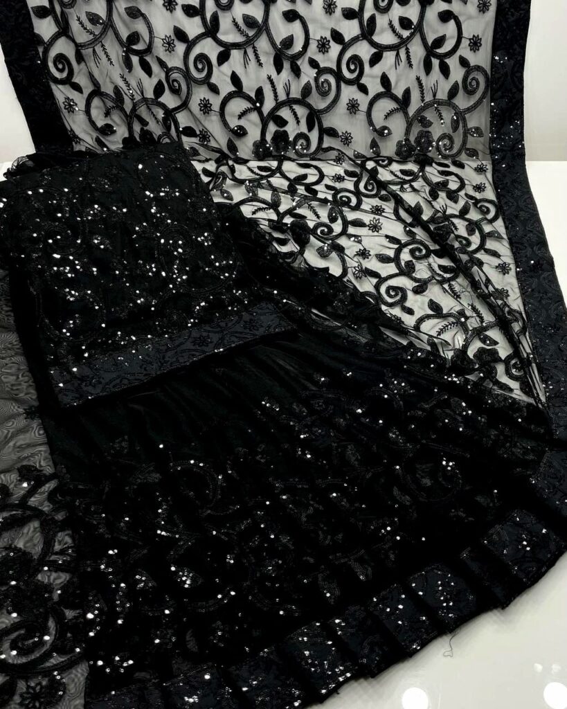 Premium Jamawar Fabric Saree with Heavy Net Embroidered Pallu